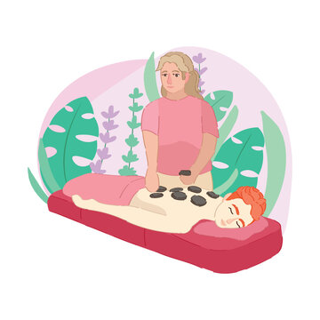 recommend clip art: Woman receiving hot massage with stones in spa salon