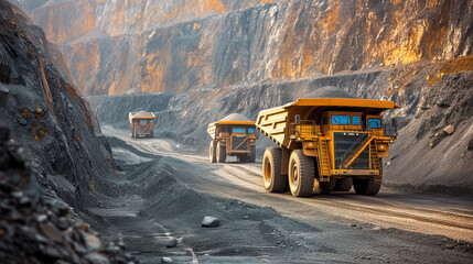 Mining and petroleum engineering. A large ore truck is in the mine.