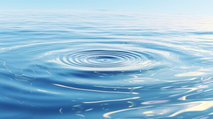 Serene close-up of a single water ripple on a tranquil blue surface under clear sky. - obrazy, fototapety, plakaty