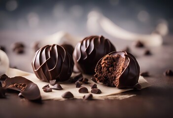  chocolate dark truffles Homemade - obrazy, fototapety, plakaty