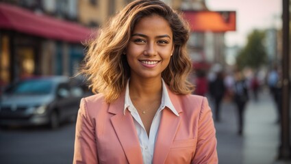 Happy Young American Businesswoman Smiling, Confident Career Woman Looking at Camera &ndash; Generative AI 