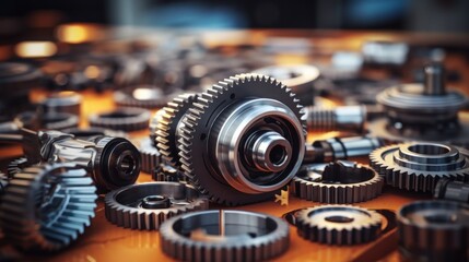 Gear wheels on a gold background. 3d rendering toned image Generative AI