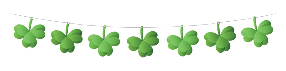 Garland with clover leaves on white background. St. Patrick's Day celebration  - obrazy, fototapety, plakaty