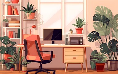 Comfortable room design for working from home vector illustration

