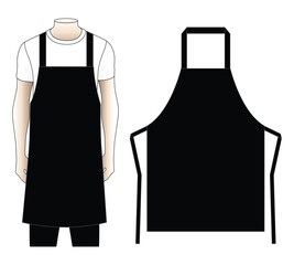 Blank Black Apron Template On White Background,Front and Back View, Vector File.