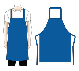 Blank Blue Apron Template On White Background,Front and Back View, Vector File.
