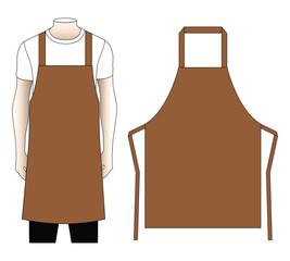 Blank Brown Apron Template On White Background,Front and Back View, Vector File.