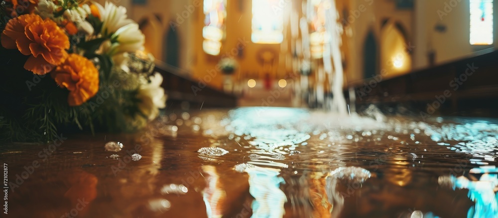 Canvas Prints selective focus on baptism ceremony in church