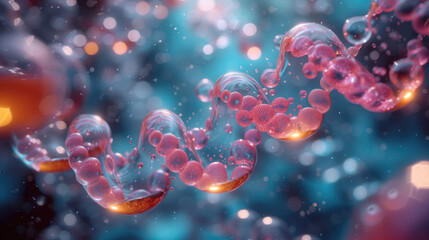 Molecule and DNA inside bubble, concept skin care cosmetics solution.
