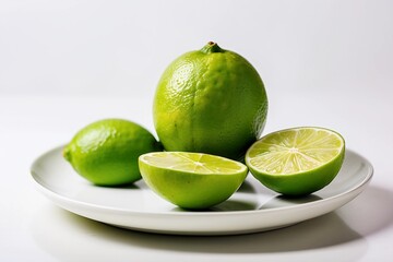 Lime is cut on a plate with a white background