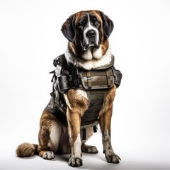 Confident Saint Bernard Dog Dressed as Bodyguard in Body Armor AI Generated