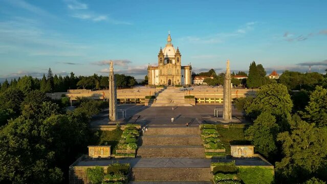 Sunset Serenity: Zooming Out on Sameiro, Bom Jesus Sanctuary in Braga, Northern Portugal