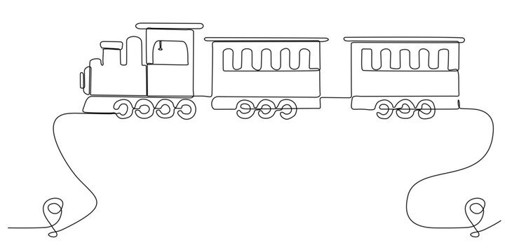 Continuous line drawing of railroad track line vector icon of a train station route with starting point and one line trail - Vector illustration