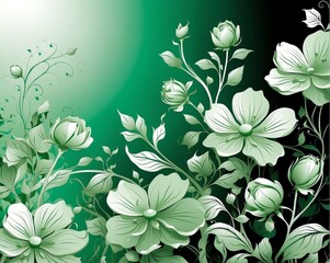 Stylized Floral Illustration, Emerald and White, Botanical Art, Ideal for Eco-Friendly Product Packaging, Green Living Posters, and Organic Beauty Flyers