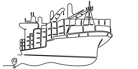 Continuous line drawing of ship line path vector icon of ship port route with starting point and one line trace - Vector illustration.