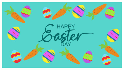 Happy Easter banner. Trendy Easter design with  Modern minimal style typography, hand painted strokes and dots, eggs, bunny ears, in pastel colors. Horizontal poster, greeting card, header for website