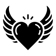 minimal Heart with wings vector icon, clipart, symbol, black color silhouette