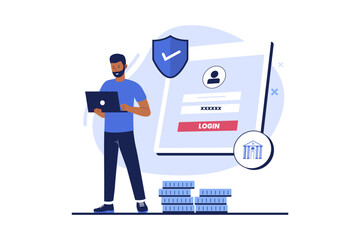 Login bank account apps. Vector flat illustration