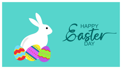 Happy Easter banner. Trendy Easter design with  Modern minimal style typography, hand painted strokes and dots, eggs, bunny ears, in pastel colors. Horizontal poster, greeting card, header for website