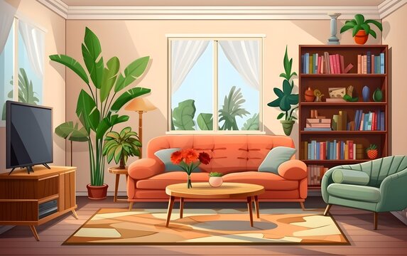 Girl's bedroom with bed, toys, table and wardrobe vector illustration

