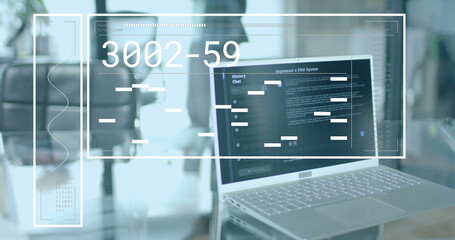 Image of data processing over computer on desk in office