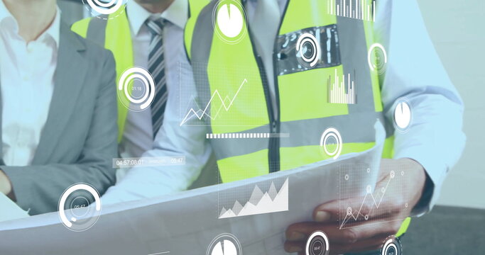 Image of data processing over diverse architects in office