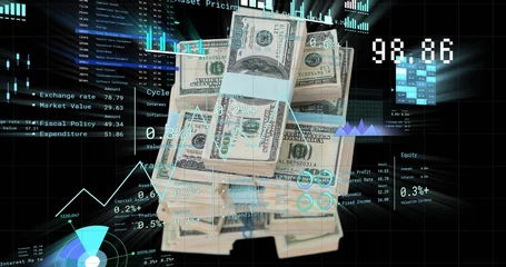 Photo sur Plexiglas Lieux américains Image of financial data processing over american dollar bills
