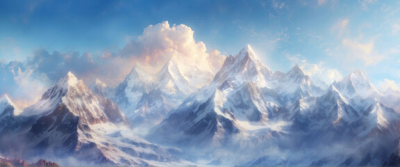 Fototapeta premium fantasy landscape of Himalaya Mountain. Abstract Mount Everest Ice Mountain panoramic background.
