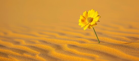 Captivating Yellow Desert Flower Shines Brightly amidst the Vast Yellow Sands of the Desert