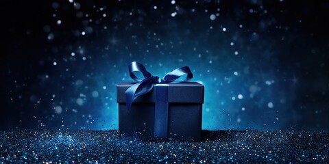 A gift with a blue background with glitter light effect - obrazy, fototapety, plakaty