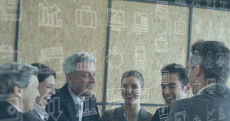 Obraz premium Image of data processing over diverse business people in office