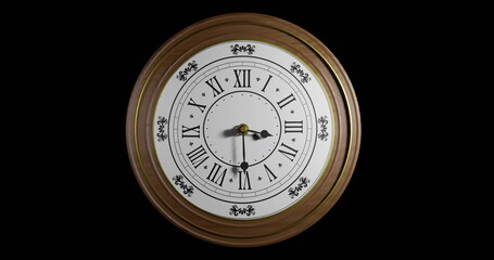 Image of clock ticking over black background