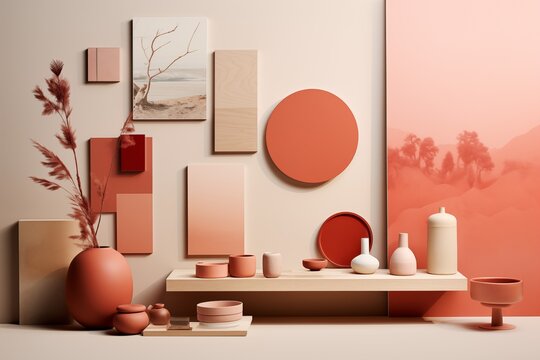 material wall arrangement for interior design  inspiration in warm color tones - ai generated image