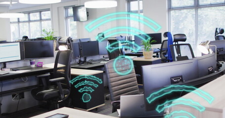 Image of wifi icons over empty office