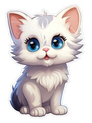 Cute Kitten Stickers: Super Cute Character with White Border on White Background AI Generated