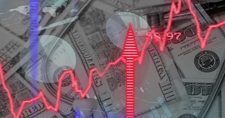 Photo sur Plexiglas Lieux américains Image of financial data processing over american dollar bills