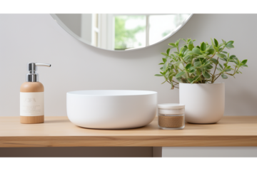 Green Elegance: Stylish Plant Accents for Modern Bathrooms, Sustainable Serenity: Crafting a Natural Bathroom Aesthetic, Minimalist Botanicals: Enhancing Your Bathroom with Plants, Generative AI
