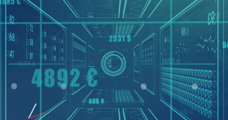 Image of graph over data processing on blue background