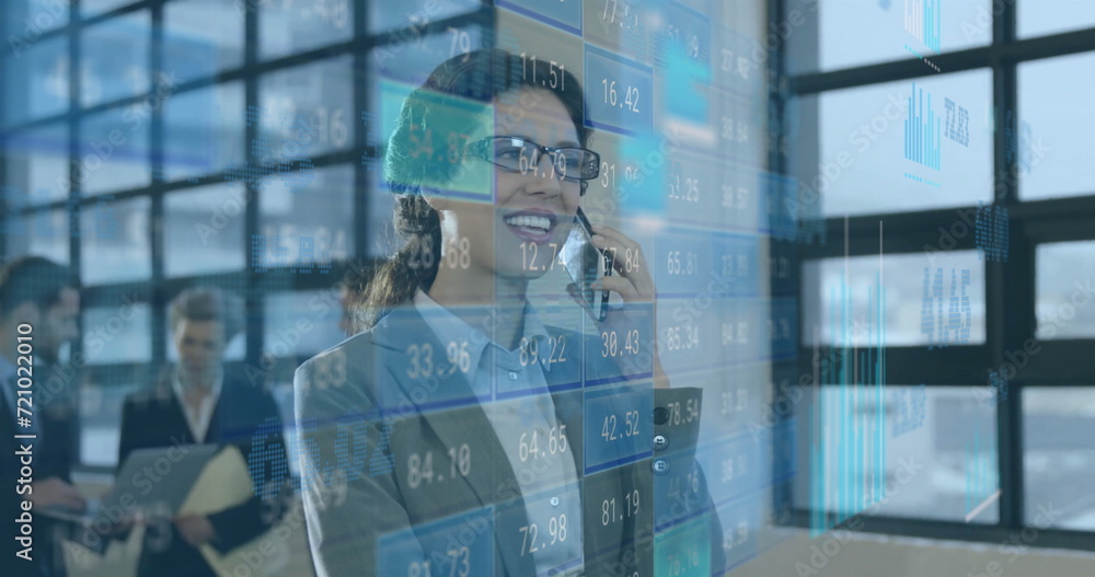 Wall mural Image of data processing over diverse business people in office