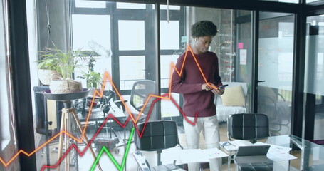 Image of data processing over african american businessman in office