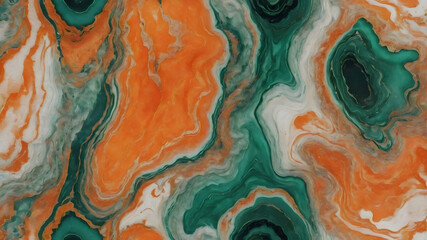 Emerald and orange marble close up texture