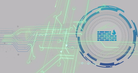 Image of wall icon over data processing on white background