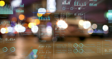 Image of financial data processing over city