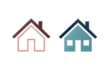 Home icon symbol with texture blue and red