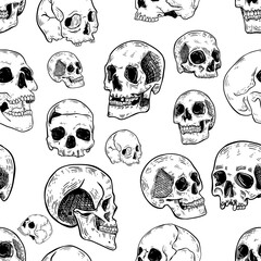 SEAMLESS PATTERN HANDDRAWN SKULL 