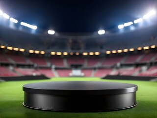  	
Photo 3D luxury podium stage with football ground stadium background