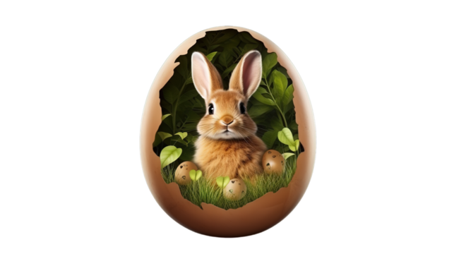 Easter egg with rabit isolated on transparent background, Generative ai.