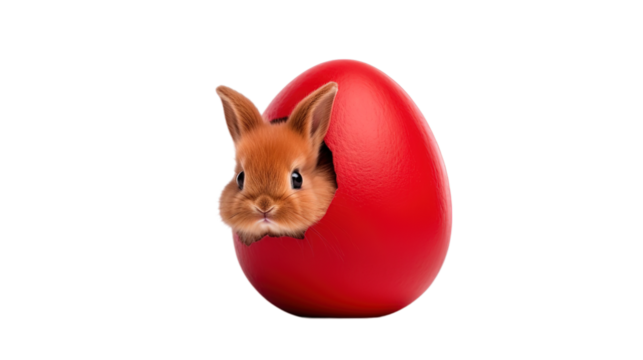 Easter egg with rabit isolated on transparent background, Generative ai.