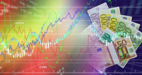 Image of financial data processing over euro currency bills