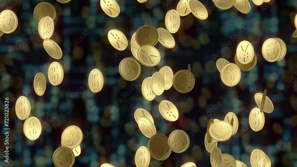 Aufkleber money loop tile background gold swirl. this dollar, euro, pound and yuan texture is loopable and til
